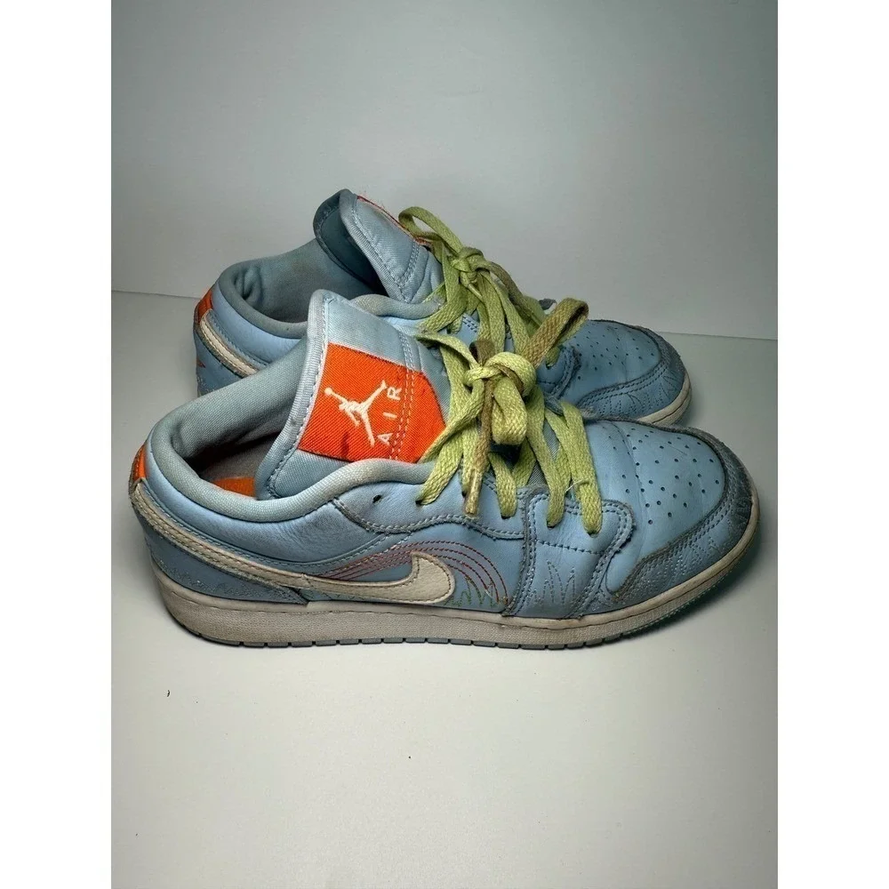 Nike Air Jordan 1 Low Light Blue Orange Kids Youth Sz 5Y DO8277 400
